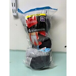 6 pair Hanes Men's Boxer Briefs 2XL Cotton No Ride Soft Cool Comfort Blk & Gray